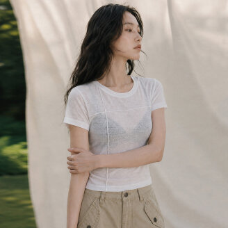 T-SHAPED PINTUCK LINEN T-SHIRT_T416TP117