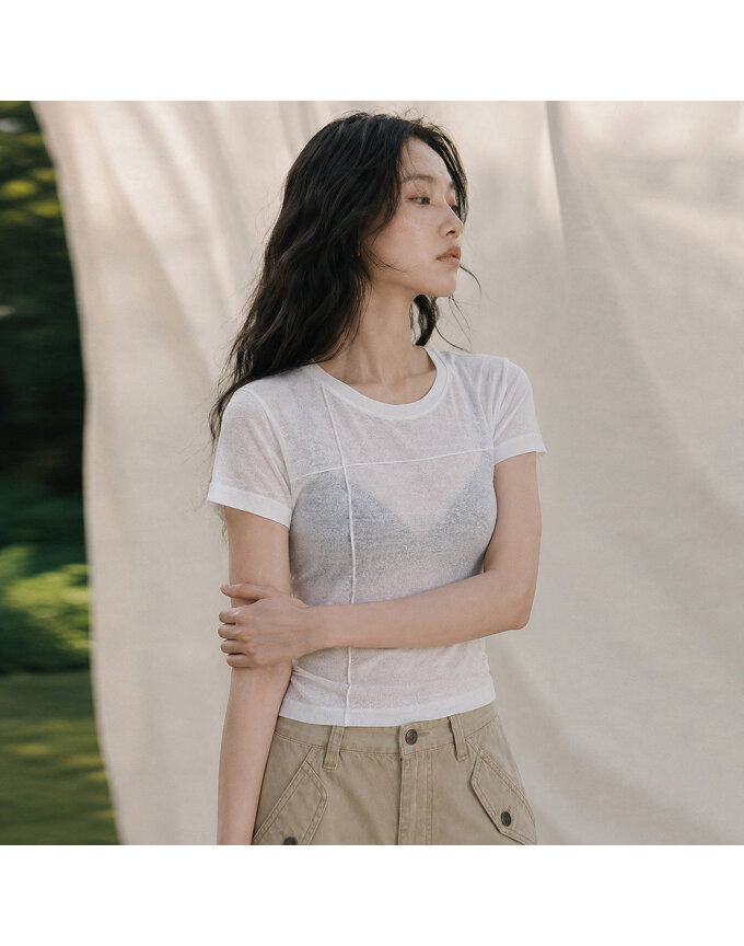 T-SHAPED PINTUCK LINEN T-SHIRT_T416TP117