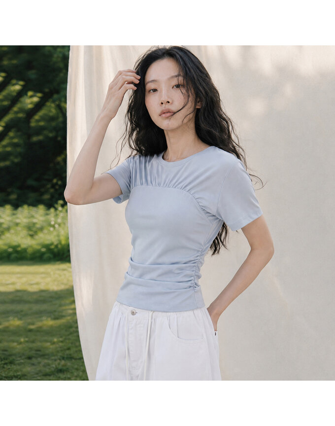 ARCHED LINE SHIRRED TOP_T516TP117