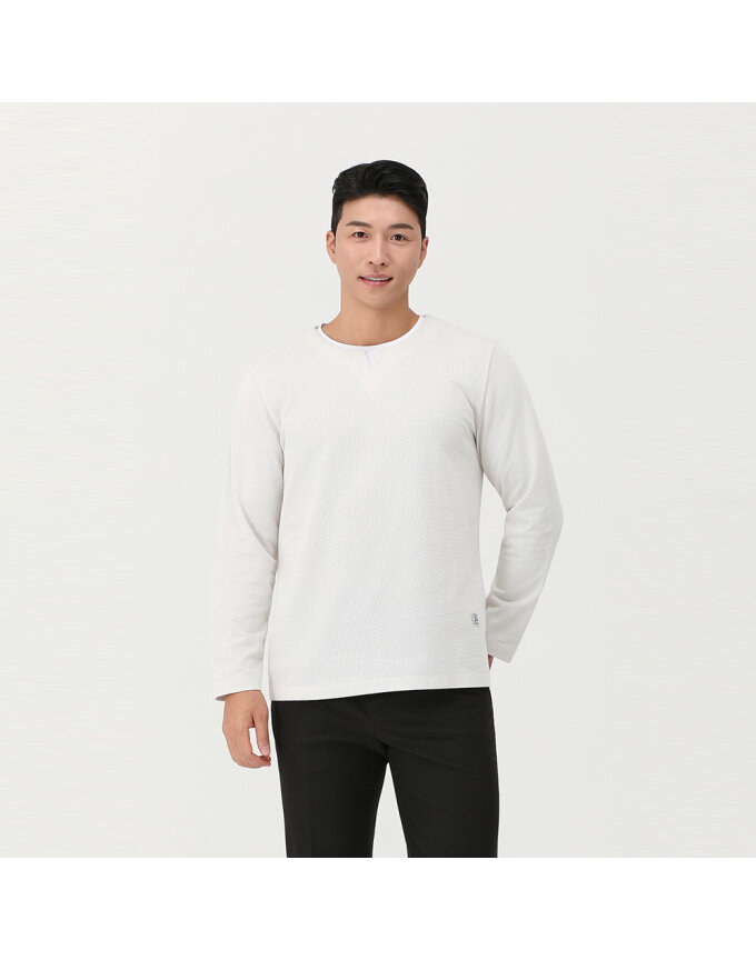와플 조직 라운드 티셔츠_QK15301