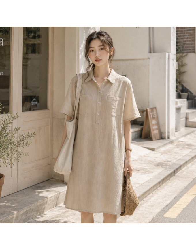 [귈림] 린넨 카라 앞포켓 트임 원피스(GBMOP131P)