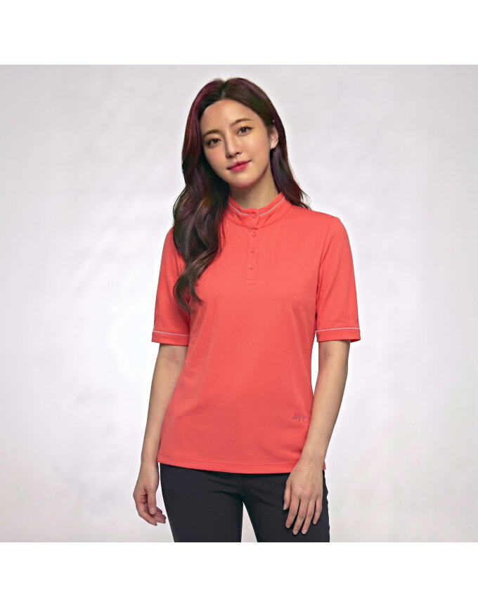 [올포유] 여성 물결 테잎 포인트 하프넥 반팔 티셔츠 AWTHL3361-304_G