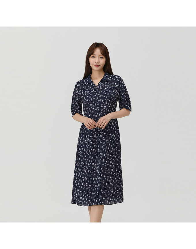 오픈카라 프린트 원피스_1K42812