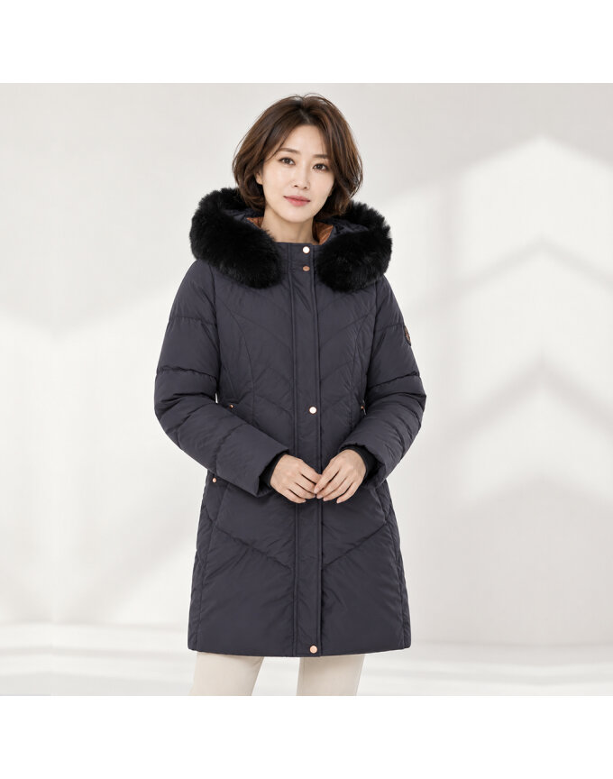 퀼팅 롱 패딩 점퍼 후드 여우퍼 탈부착 CLDWDW107