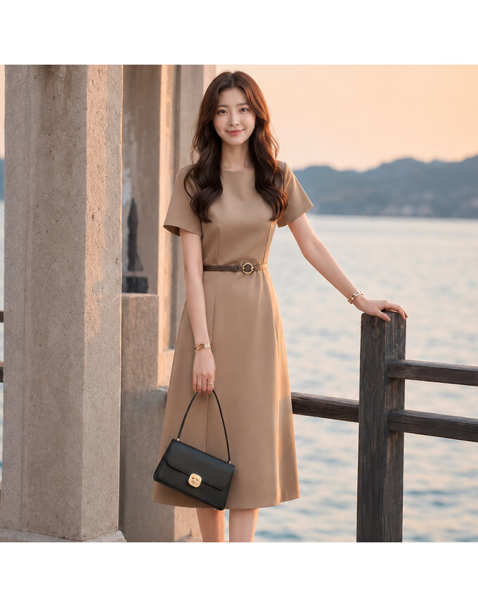 [예쎄] 벨트SET 라운드넥 반팔 미디원피스(S5MOP198A)