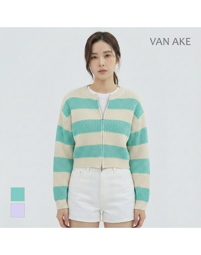 [반에이크] 단가라배색 집업 니트가디건_VB34KCQ309Z