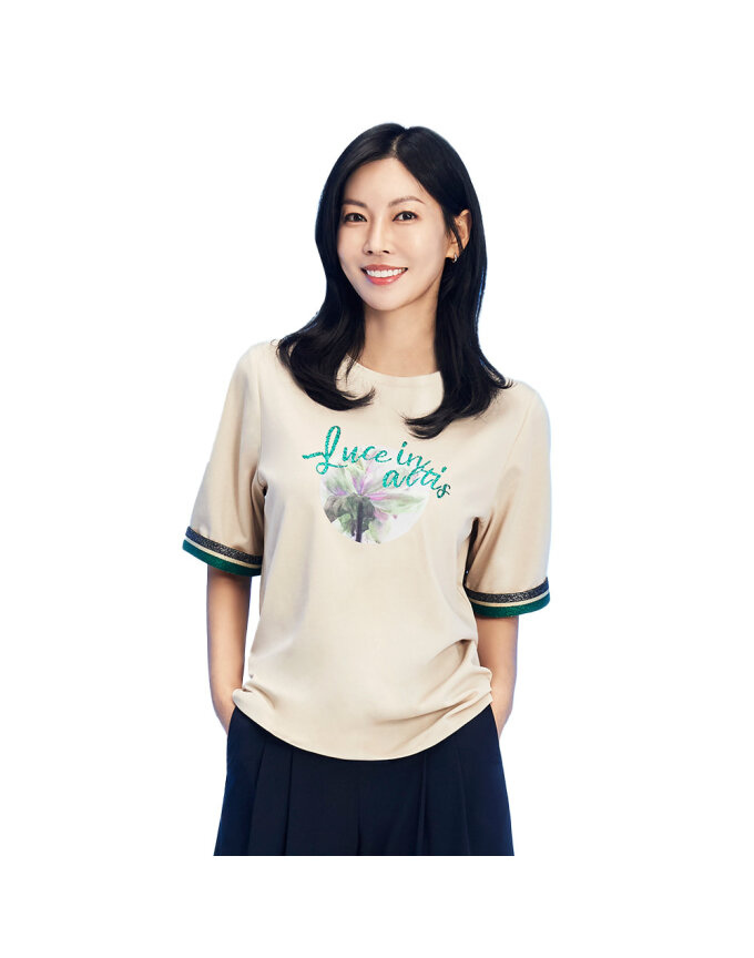 [올포유] [모델착장] 여성 프린팅 소매 포인트 반팔 티셔츠 ALTRM3231-509