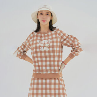 여성 체크 라운드넥 우븐 아노락 점퍼 RWJUM7304-510