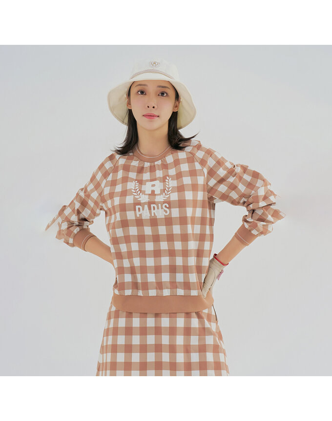 여성 체크 라운드넥 우븐 아노락 점퍼 RWJUM7304-510