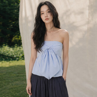 RIBBON-TIE WOVEN TUBE TOP_T416TP127