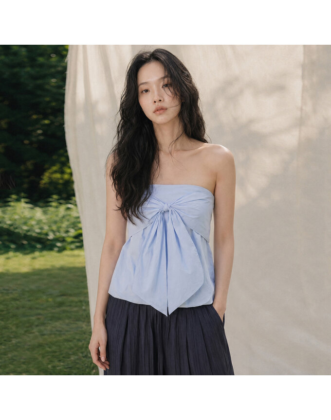 RIBBON-TIE WOVEN TUBE TOP_T416TP127