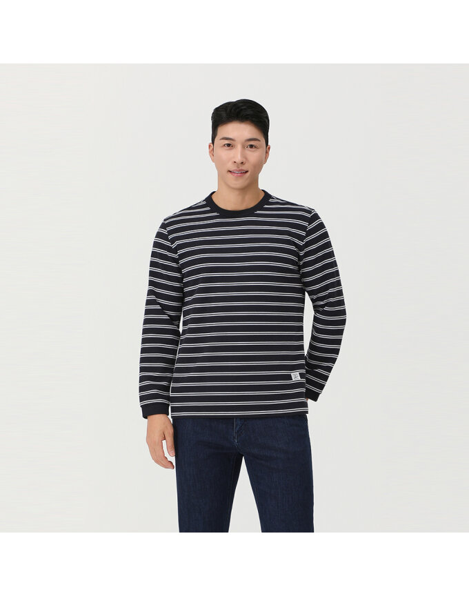 모던 스트라이프 라운드 티셔츠_QK15302