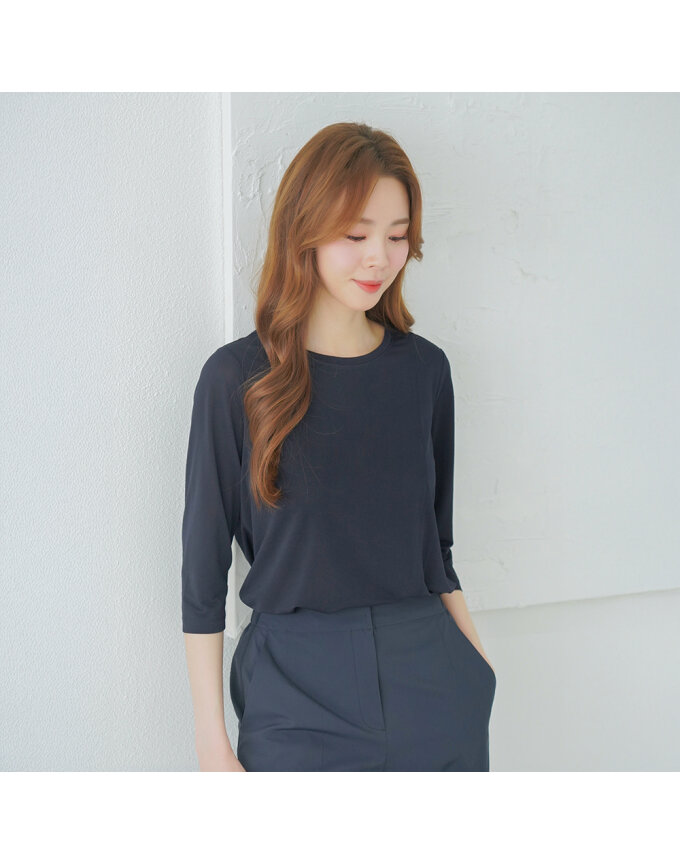 절개 디테일 7부 티셔츠_1I45387