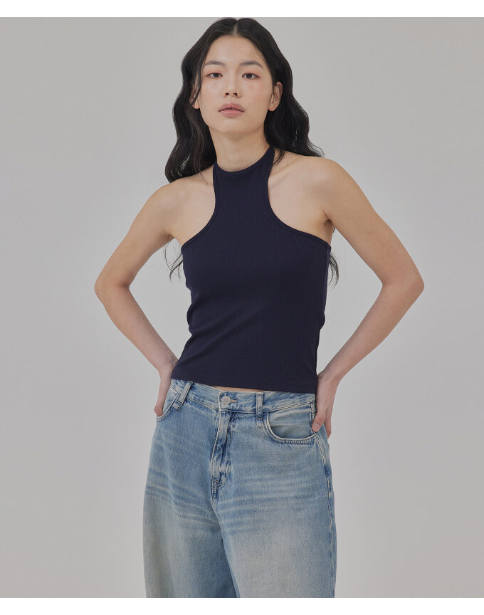 CURVED ARMHOLE RIBBED HOLTER TOP_T516TP102