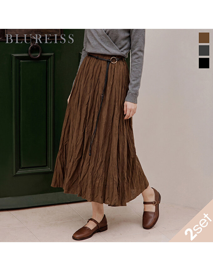 벨트셋 링클 롱 스커트_BI6F1SK8141