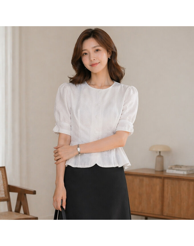 [예쎄] 페플럼 퍼프 반팔 블라우스(S6MBL004A)