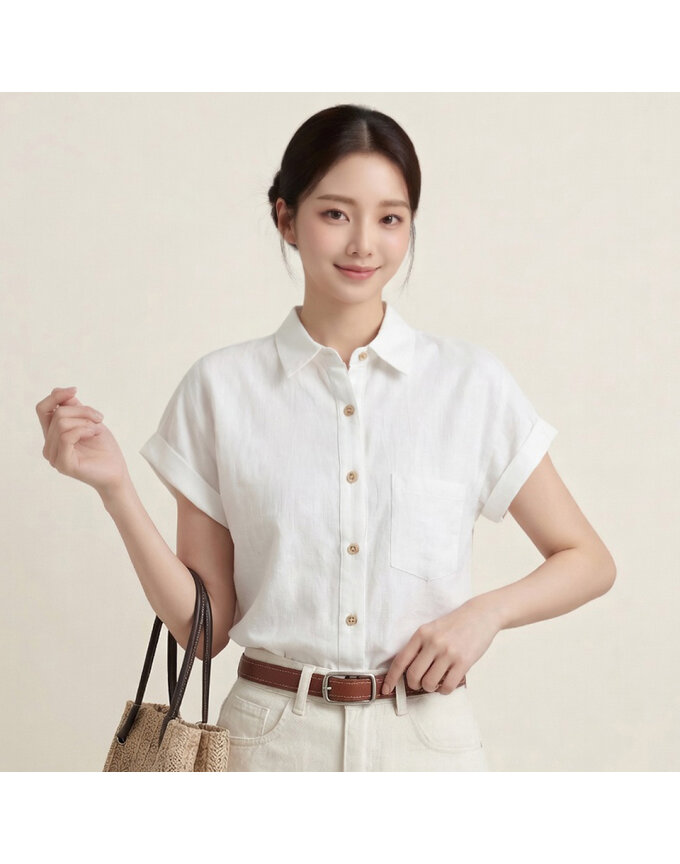[예쎄] 내추럴 롤업 캡소매 포켓 블라우스(S6MBL018A)