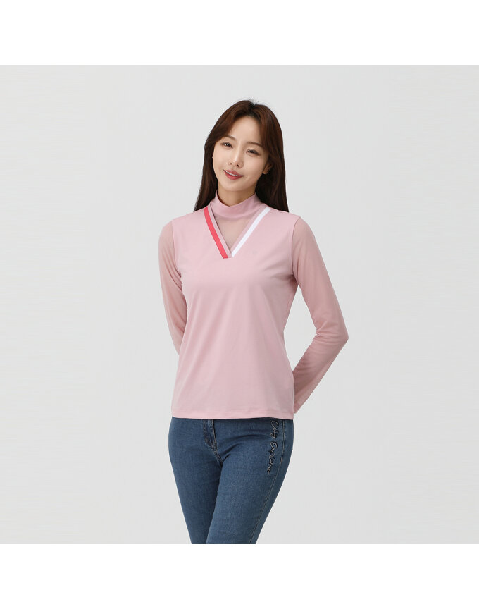 메쉬배색 목크넥 티셔츠_1K45432