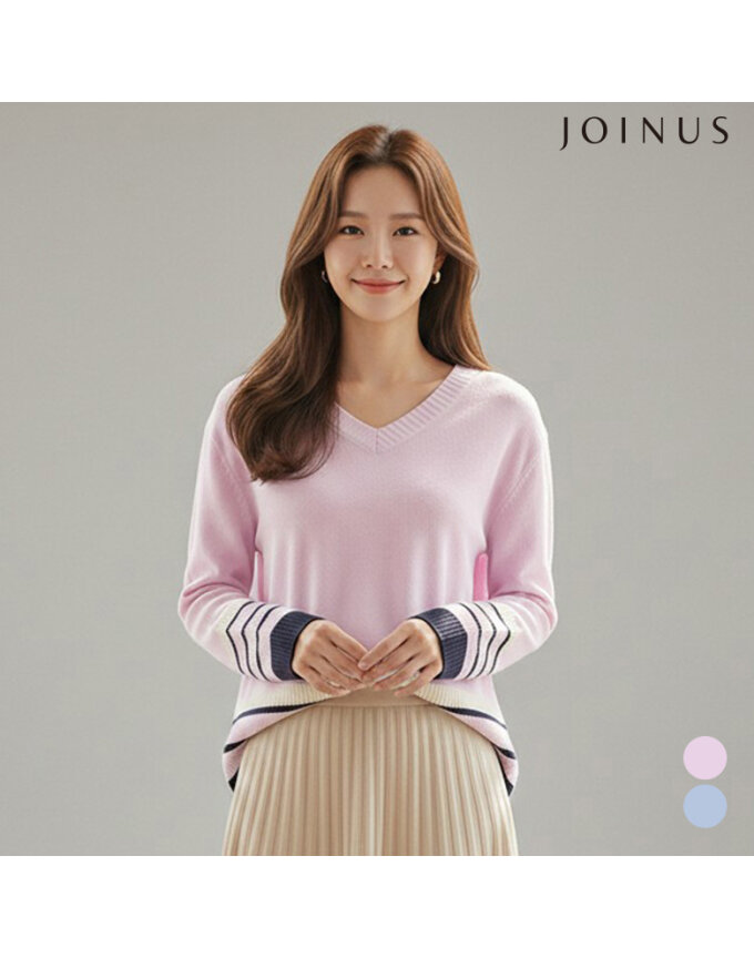 라인 배색 브이넥 풀오버_JAAS3-CSL220