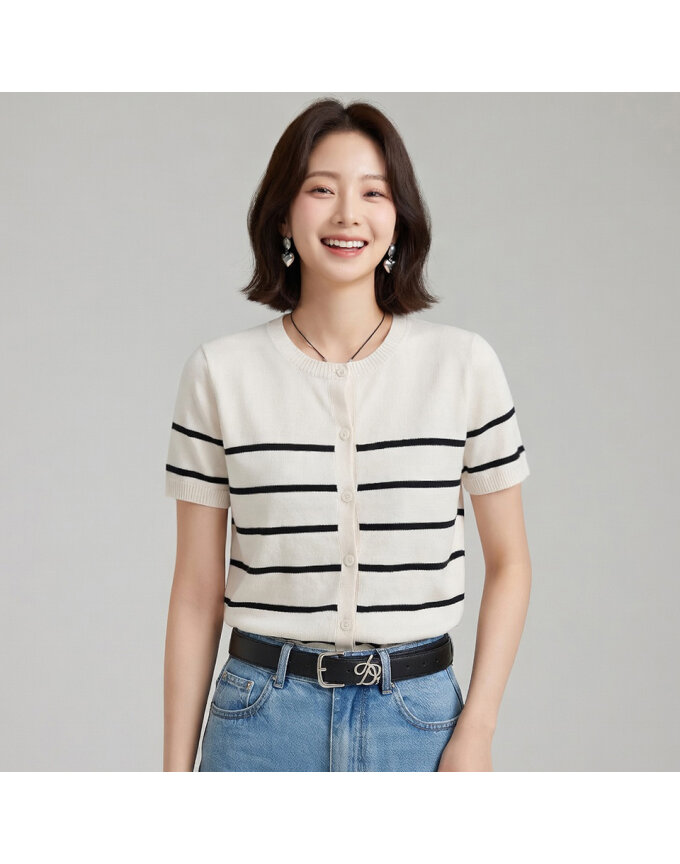 [예쎄] 데일리 스트라이프 반팔 니트 가디건(S6MCD002A)