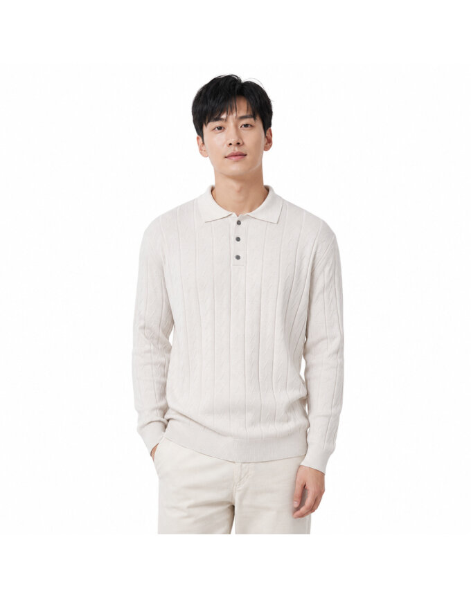남성 부드러운 세탁가능 꽈배기 카라 니트 ROM-KN-BARENCC