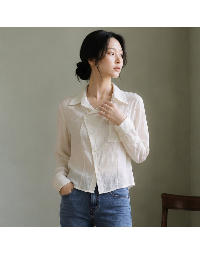 언발란스 버튼 포켓 블라우스_T621TP102