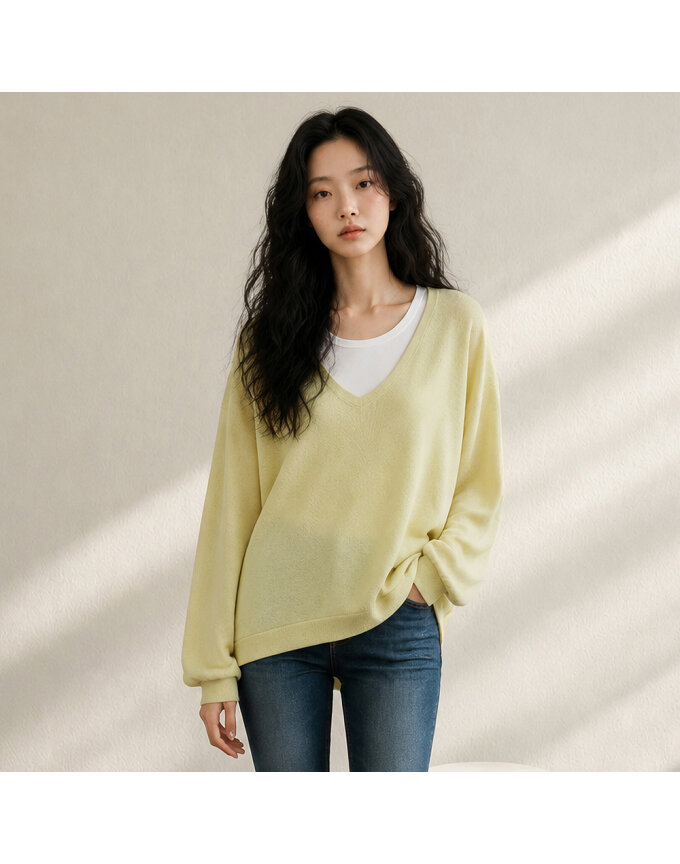 딥 브이 박시 린넨 탑_T621TP107