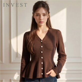 진주 버튼 플레어 라인 니트_INI6F1KT2081