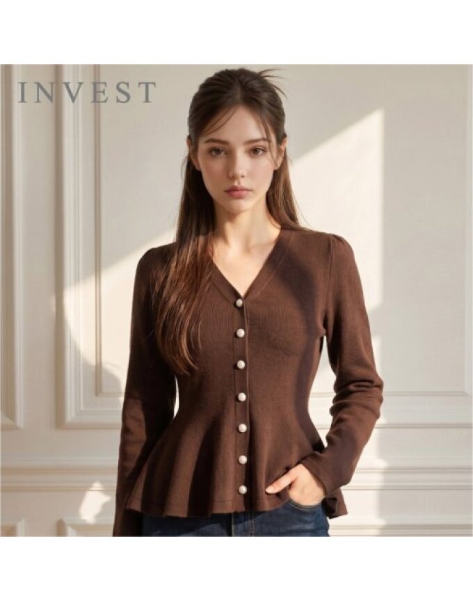진주 버튼 플레어 라인 니트_INI6F1KT2081