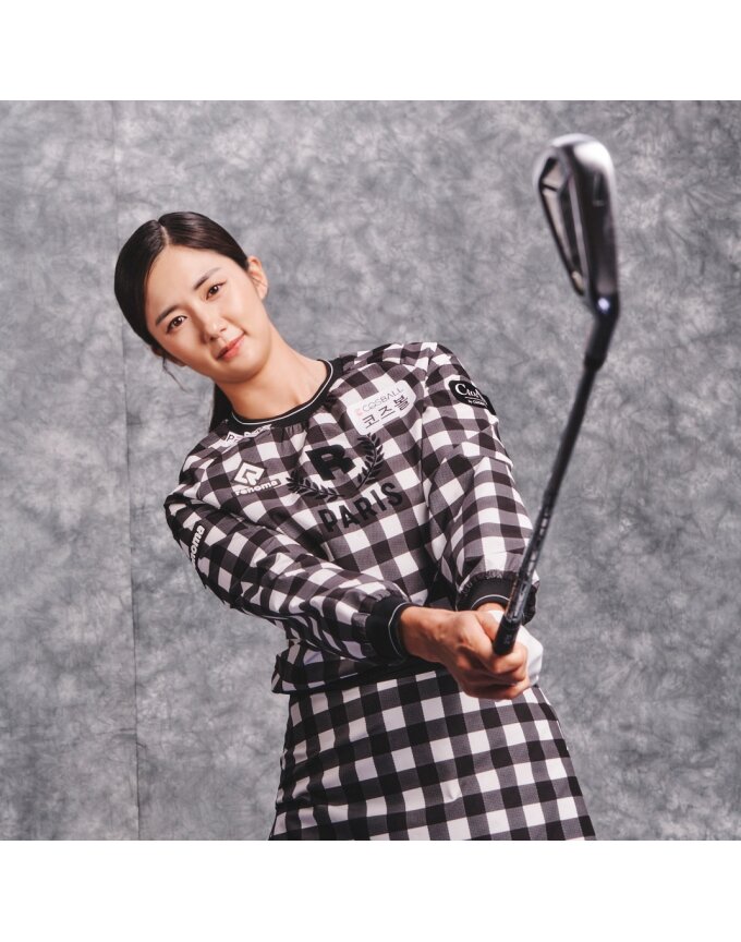여성 체크 라운드넥 우븐 아노락 점퍼 RWJUM7304-199
