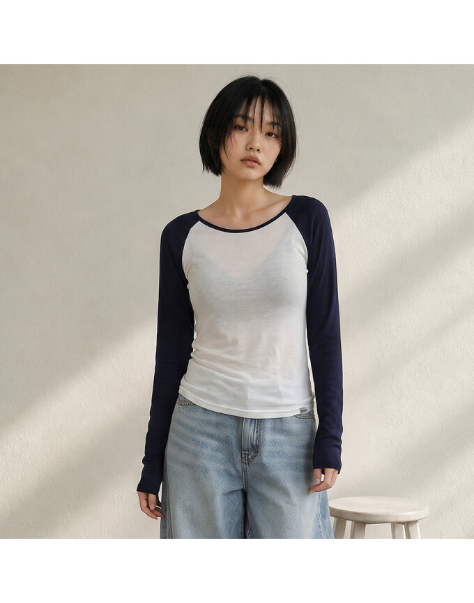 스쿱넥 래글런 슬림 탑_T621TP108