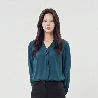 오픈카라 브이넥 블라우스_1J62513
