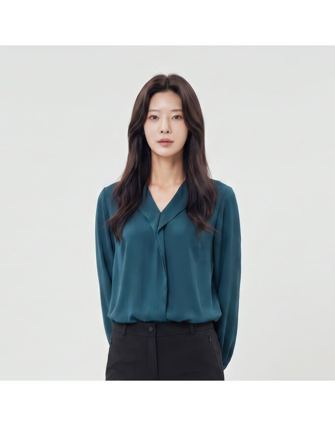 오픈카라 브이넥 블라우스_1J62513