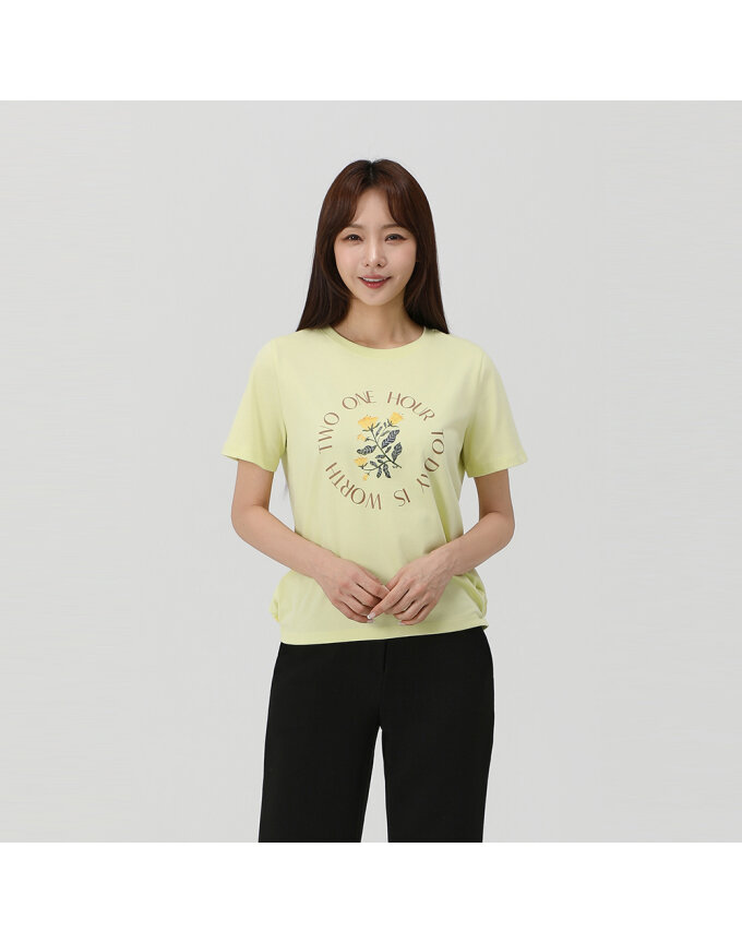 콜라보 밑단 스트링 원포인트 티셔츠_QK45306