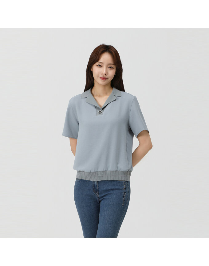 니트배색 티블라우스_1J42501