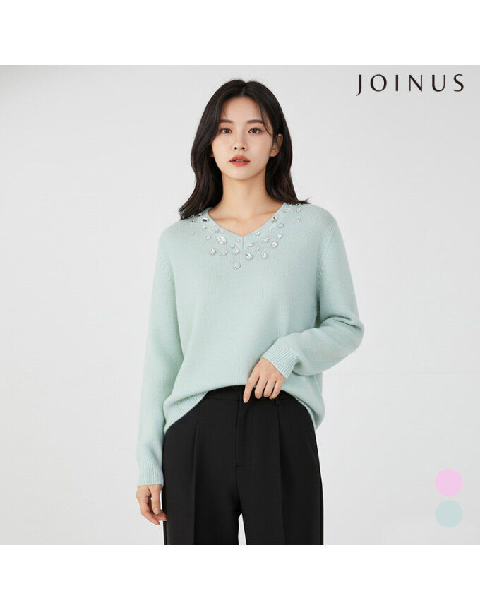 브이넥 큐빅 포인트 니트_JAAW1-CSL240