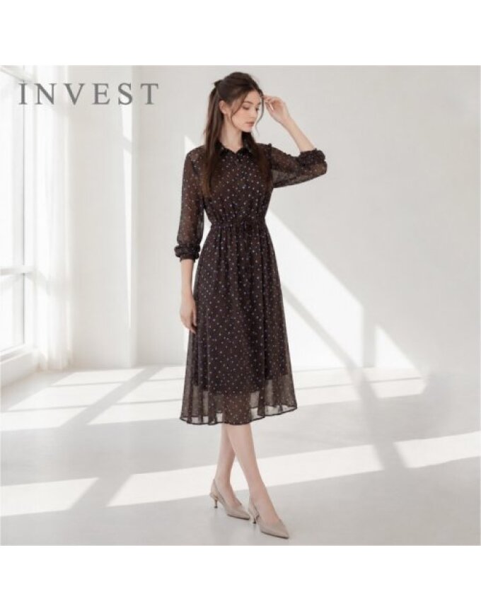 도트 나염 스트링 쉬폰 원피스_INI6F1OP3141