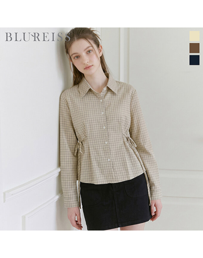 사이드 리본 체크 블라우스_BI6F1BL5031