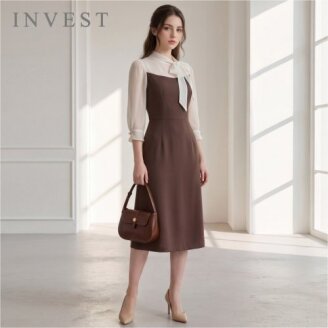 페미닌 리본 넥 오피스 슬림 원피스_INI6F1OP3090