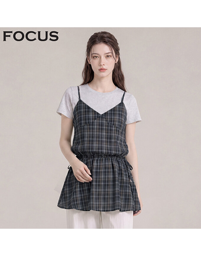 사이드 리본 레이어드 체크 블라우스_VFI6F1BL5021