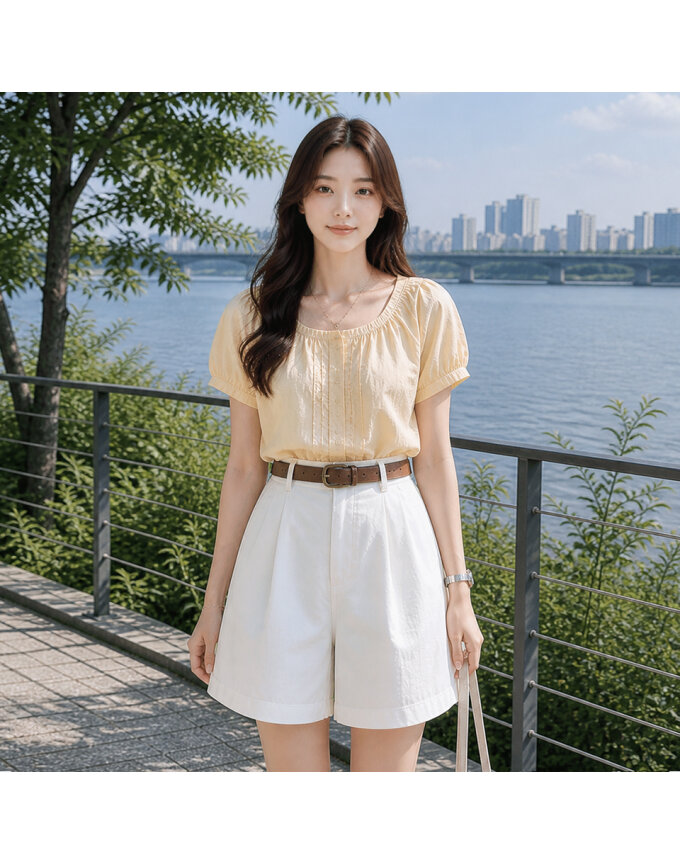 [귈림] 벨트set 하이웨스트 핀턱 하프 슬랙스(G6MPT002P)