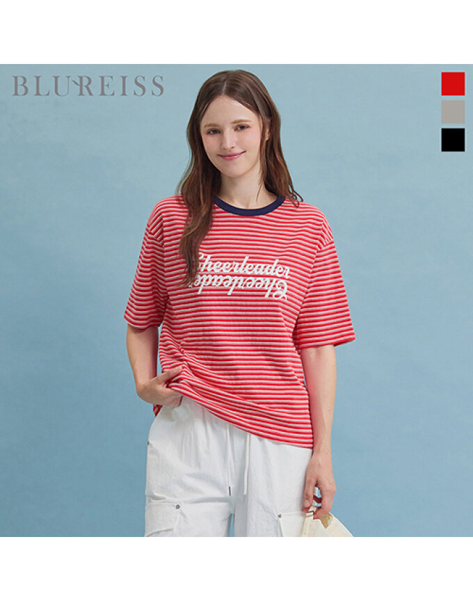 단배색 줄지 레터링 티셔츠_BI6M1TS9820