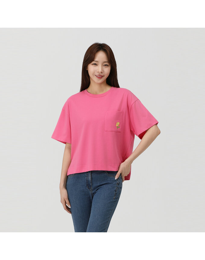 콜라보 뒷판 원포인트 티셔츠_QK45305