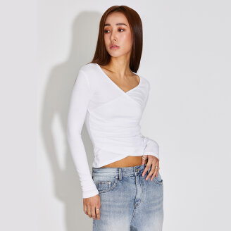 OVERLAP SHIRRING LONG SLEEVE TOP_T316TP103