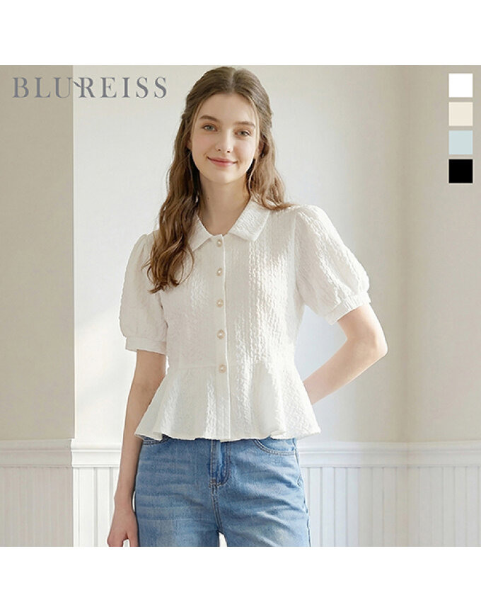 플랫카라 페플럼 엠보 블라우스_BI6M1BL5781