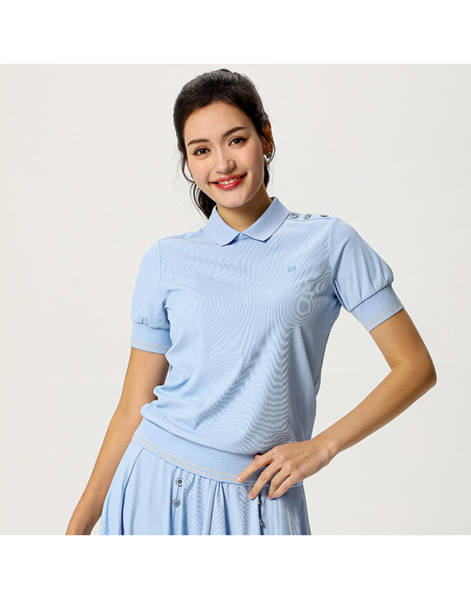 (여성)골조직 메탈장식단추 블루종 티셔츠 HF2WTS021