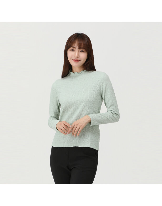 솔리드 주름 목크넥 티셔츠_1K25481