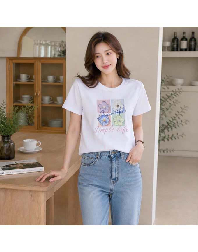 [예쎄] 유화 플라워 프린트 반팔 티셔츠(S5MTS033A)