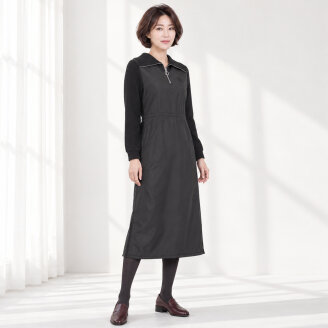 시크 블랙 반집업 카라 롱 원피스 HCDWOP301