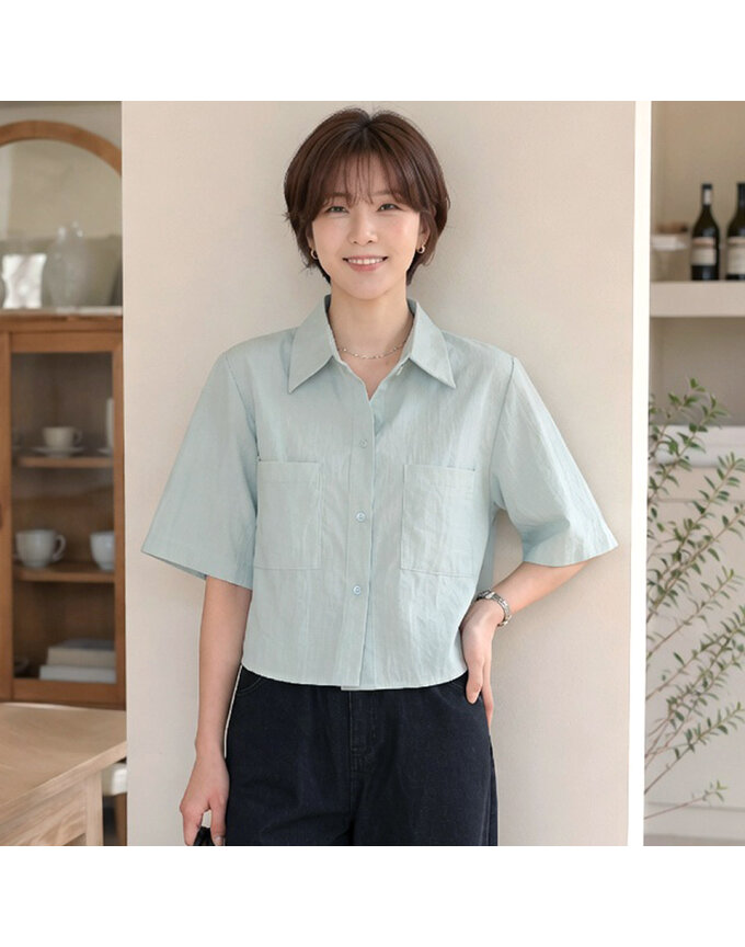 [예쎄] 오버핏 양포켓 크롭 반팔 셔츠(S6MBL041A)